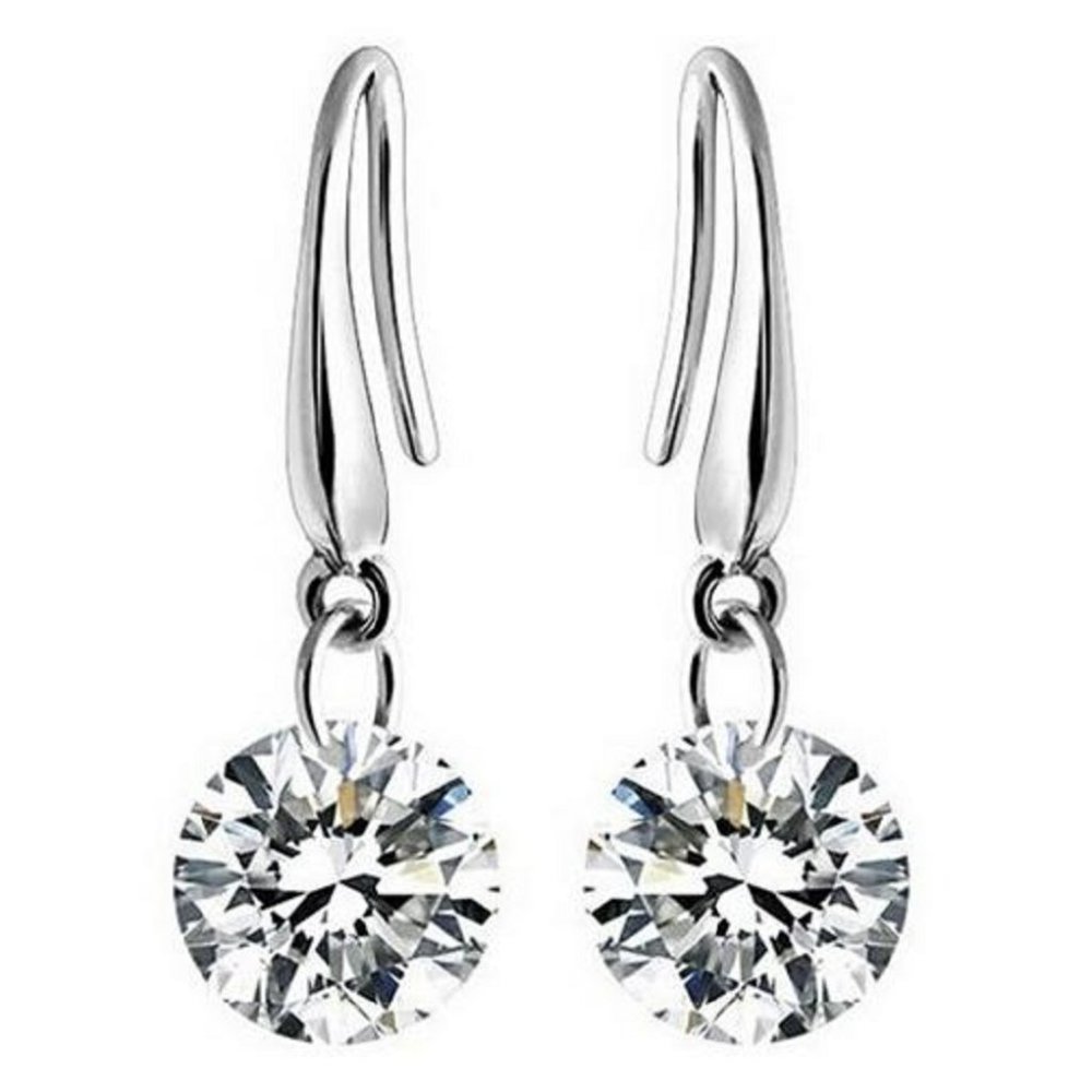 Fifth Avenue Austrian Cubic Zirconia Diamond Silver Tone Large Drop Earrings